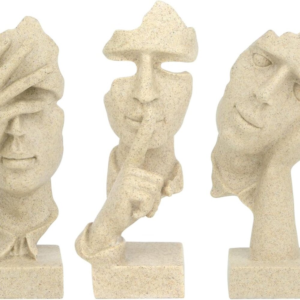 New 3 Pcs Thinker Statue, Silence is Gold Abstract Art Figurine, No Hear No See